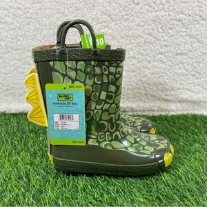 Western Chief Green Dinosaur Kids' Rain Water Boots Waterproof Size 9-10